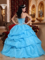 Aqua Blue Ball Gown Sweetheart Floor-length Organza Beading Quinceanera Dress