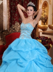 Aqua Blue Ball Gown Sweetheart Floor-length Organza Beading Quinceanera Dress