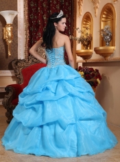 Aqua Blue Ball Gown Sweetheart Floor-length Organza Beading Quinceanera Dress