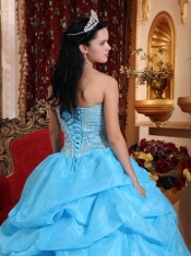 Aqua Blue Ball Gown Sweetheart Floor-length Organza Beading Quinceanera Dress