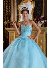 Aqua Blue Ball Gown Sweetheart Floor-length Organza Beading Quinceanera Dress