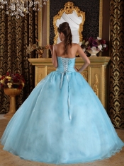 Aqua Blue Ball Gown Sweetheart Floor-length Organza Beading Quinceanera Dress