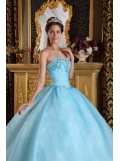 Aqua Blue Ball Gown Sweetheart Floor-length Organza Beading Quinceanera Dress