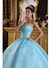 Aqua Blue Ball Gown Sweetheart Floor-length Organza Beading Quinceanera Dress