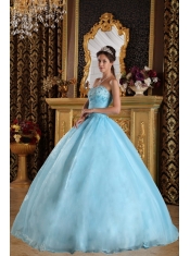 Aqua Blue Ball Gown Sweetheart Floor-length Organza Beading Quinceanera Dress