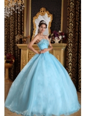 Aqua Blue Ball Gown Sweetheart Floor-length Organza Beading Quinceanera Dress