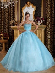 Aqua Blue Ball Gown Sweetheart Floor-length Organza Beading Quinceanera Dress