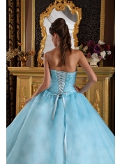 Aqua Blue Ball Gown Sweetheart Floor-length Organza Beading Quinceanera Dress