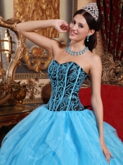 Aqua Blue Ball Gown Sweetheart Floor-length Organza Embroidery with Beading Quinceanera Dress