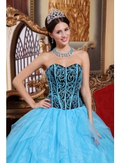 Aqua Blue Ball Gown Sweetheart Floor-length Organza Embroidery with Beading Quinceanera Dress