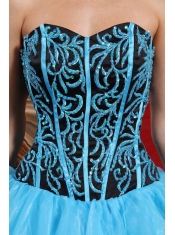 Aqua Blue Ball Gown Sweetheart Floor-length Organza Embroidery with Beading Quinceanera Dress