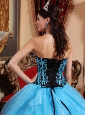 Aqua Blue Ball Gown Sweetheart Floor-length Organza Embroidery with Beading Quinceanera Dress