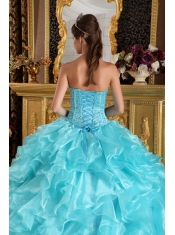 Aqua Blue Ball Gown Sweetheart Floor-length Ruffles Organza Quinceanera Dress
