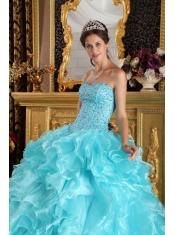 Aqua Blue Ball Gown Sweetheart Floor-length Ruffles Organza Quinceanera Dress