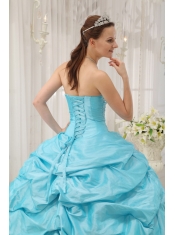 Aqua Blue Ball Gown Sweetheart Floor-length Taffeta and Tulle Beading Quinceanera Dress