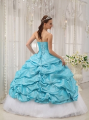 Aqua Blue Ball Gown Sweetheart Floor-length Taffeta and Tulle Beading Quinceanera Dress