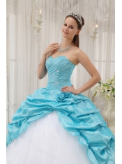 Aqua Blue Ball Gown Sweetheart Floor-length Taffeta and Tulle Beading Quinceanera Dress