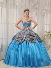 Aqua Blue Ball Gown Sweetheart Floor-length Taffeta and Zebra or Leopard Ruffles Quinceanera Dress