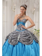 Aqua Blue Ball Gown Sweetheart Floor-length Taffeta and Zebra or Leopard Ruffles Quinceanera Dress