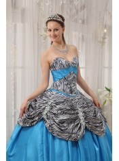 Aqua Blue Ball Gown Sweetheart Floor-length Taffeta and Zebra Quinceanera Dress