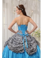 Aqua Blue Ball Gown Sweetheart Floor-length Taffeta and Zebra Quinceanera Dress