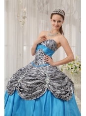 Aqua Blue Ball Gown Sweetheart Floor-length Taffeta and Zebra Quinceanera Dress