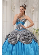 Aqua Blue Ball Gown Sweetheart Floor-length Taffeta and Zebra Quinceanera Dress