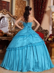 Aqua Blue Ball Gown Sweetheart Floor-length Taffeta Appliques Quinceanera Dress