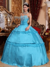 Aqua Blue Ball Gown Sweetheart Floor-length Taffeta Appliques Quinceanera Dress