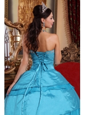 Aqua Blue Ball Gown Sweetheart Floor-length Taffeta Appliques Quinceanera Dress