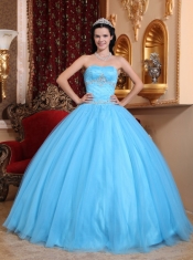 Sweetheart Aqua Blue Ball Gown Floor-length Tulle and Taffeta Beading Quinceanera Dress