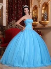 Sweetheart Aqua Blue Ball Gown Floor-length Tulle and Taffeta Beading Quinceanera Dress