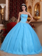 Sweetheart Aqua Blue Ball Gown Floor-length Tulle and Taffeta Beading Quinceanera Dress