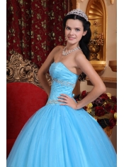 Sweetheart Aqua Blue Ball Gown Floor-length Tulle and Taffeta Beading Quinceanera Dress