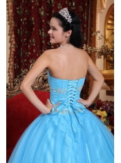 Sweetheart Aqua Blue Ball Gown Floor-length Tulle and Taffeta Beading Quinceanera Dress