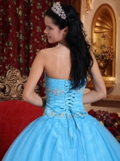 Sweetheart Aqua Blue Ball Gown Floor-length Tulle and Taffeta Beading Quinceanera Dress