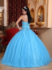 Sweetheart Aqua Blue Ball Gown Floor-length Tulle and Taffeta Beading Quinceanera Dress