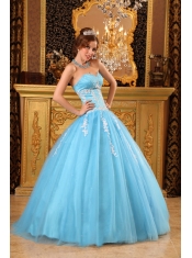 Aqua Blue Ball Gown Sweetheart Floor-length Tulle Appliques Quinceanera Dress
