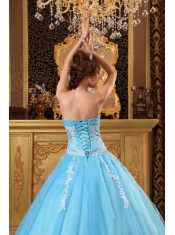 Aqua Blue Ball Gown Sweetheart Floor-length Tulle Appliques Quinceanera Dress