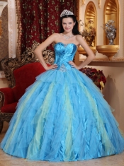 Aqua Blue Ball Gown Sweetheart Floor-length Tulle Beading Quinceanera Dress