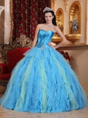 Aqua Blue Ball Gown Sweetheart Floor-length Tulle Beading Quinceanera Dress