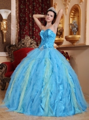Aqua Blue Ball Gown Sweetheart Floor-length Tulle Beading Quinceanera Dress