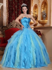 Aqua Blue Ball Gown Sweetheart Floor-length Tulle Beading Quinceanera Dress