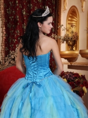 Aqua Blue Ball Gown Sweetheart Floor-length Tulle Beading Quinceanera Dress
