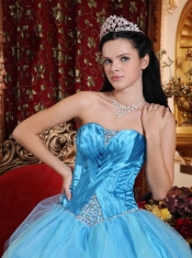 Aqua Blue Ball Gown Sweetheart Floor-length Tulle Beading Quinceanera Dress
