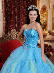 Aqua Blue Ball Gown Sweetheart Floor-length Tulle Beading Quinceanera Dress