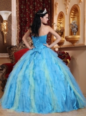 Aqua Blue Ball Gown Sweetheart Floor-length Tulle Beading Quinceanera Dress