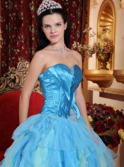 Aqua Blue Ball Gown Sweetheart Floor-length Tulle Beading Quinceanera Dress