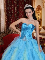Aqua Blue Ball Gown Sweetheart Floor-length Tulle Beading Quinceanera Dress