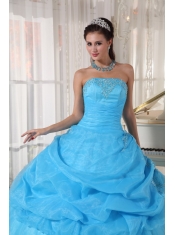 Baby Blue Ball Gown Strapless Floor-length Organza Appliques Quinceanera Dress